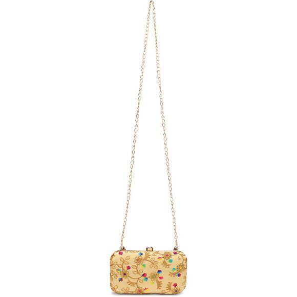 Elegant Gold-tone Box Clutch with Detachable Chain - Zari Embroidered Design - Picture 7 of 7